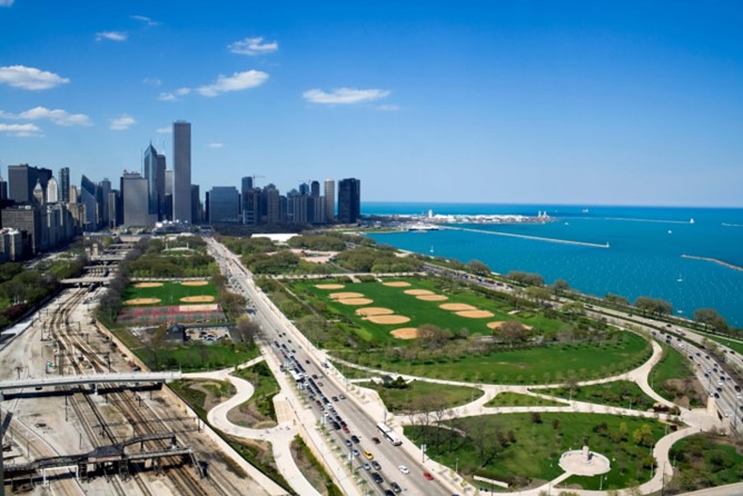 Overhead view near downtown Chicago